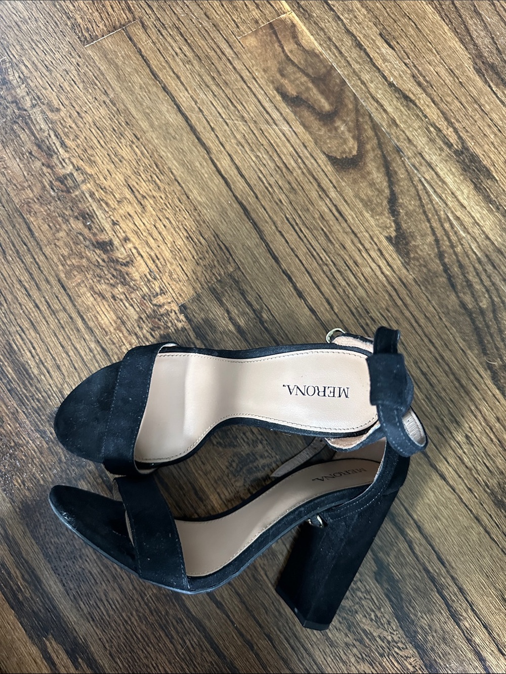 Merona Black Suede Block Heel Sandals with Ankle Strap